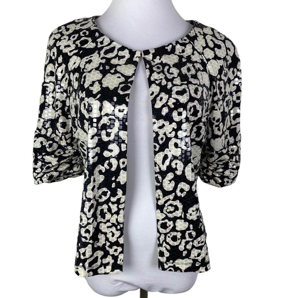 Perceptions New York Glam Open Jacket Women's‎ 12 Ruched Sleeves Plastic Squares